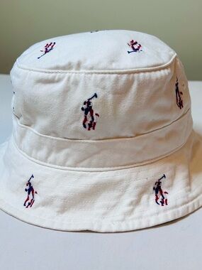 Vintage Polo Ralph Lauren Bucket Hat Mens Small White Twill Pony Made In USA